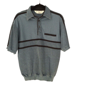 Classics by Palmland Blue Polo Shirt Small – vintage style, black stripes